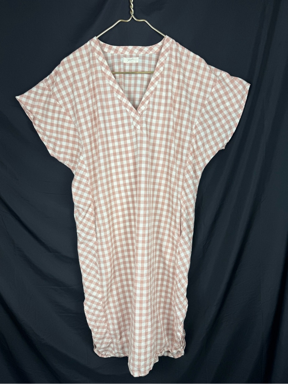 Pehr Womens Maternity Plaid Caftan Dress Sz M Pink Plaid Organic Cotton Comfort